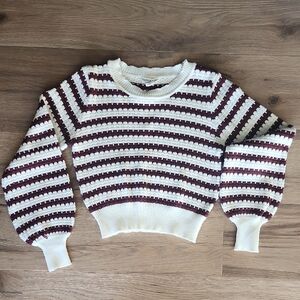 Faith & Zoe Burgundy and White Striped Sweater